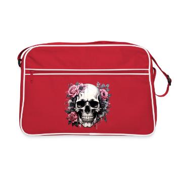 Crâne avec couronne de fleurs - Sac Retro - rouge/blanc - Devant