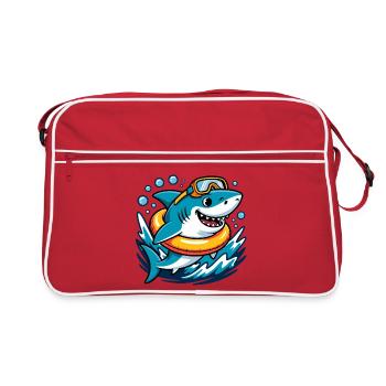 Lustiger Hai mit Schwimmring - Retro Tasche - Rot/Weiß - Vorne