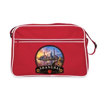 Futuristische Metropole Shanghai China Großstadt A - Retro Tasche - Rot/Weiß - Vorne