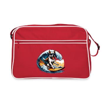 Chien en surfeur sur une planche de surf - Sac Retro - rouge/blanc - Devant