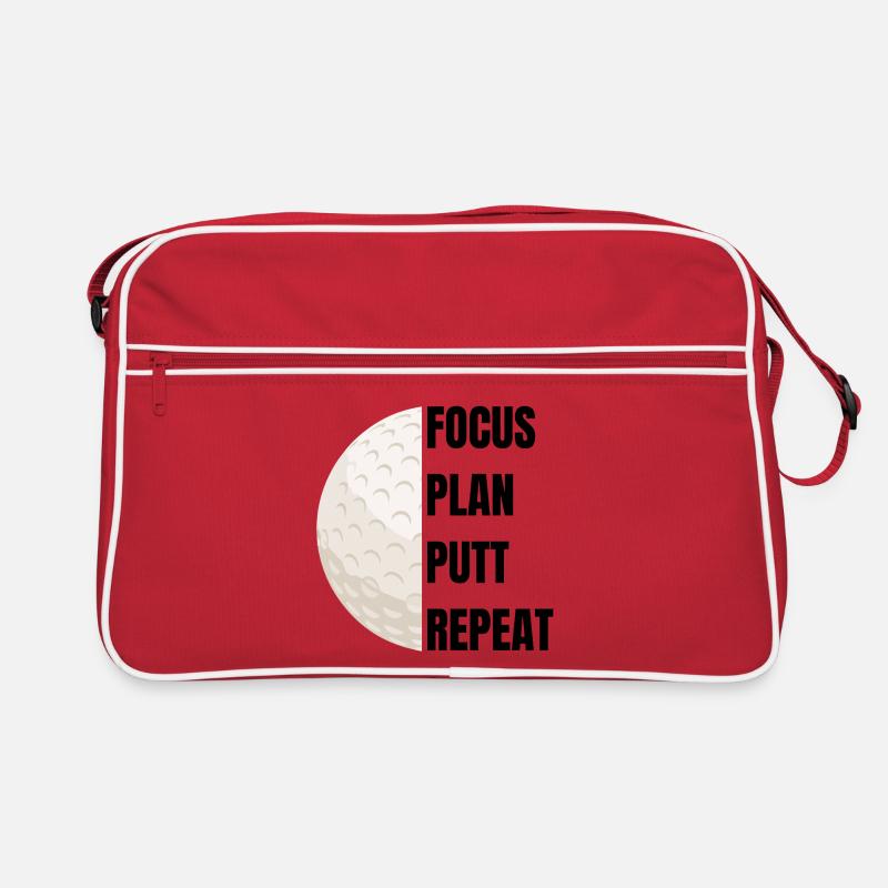 Focus Plan Putt Repeat – Golfslogan Retro Tasche