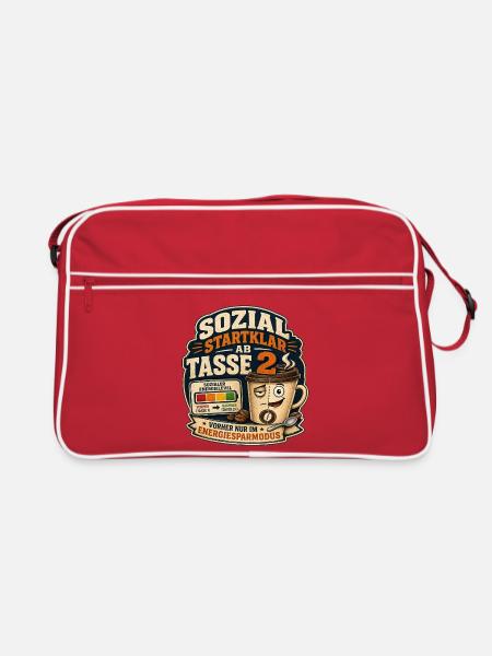 Sozial Startklar Ab Tasse 2 Kaffee Motiv - Retro Tasche - Rot/Weiß - Vorne