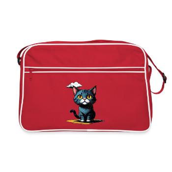 Katze unter einer Regenwolke - Retro Tasche - Rot/Weiß - Vorne