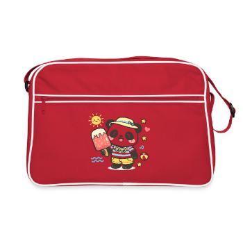 Kawaii Panda Eis am Strand Illustration - Retro Bag - red/white - Front