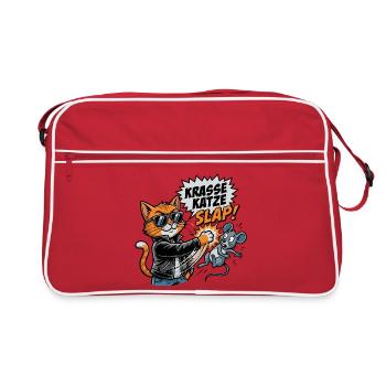Krasse Katze Cat Slap Katzenohrfeige Maus Comic - Retro Tasche - Rot/Weiß - Vorne