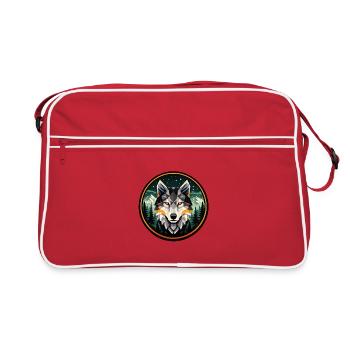 Geometrisches Wolf Mountain Forest Abzeichen-Design - Retro Tasche - Rot/Weiß - Vorne