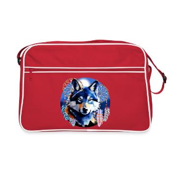 Wolf Spirit Traumfänger Native Mountain Design - Retro Tasche - Rot/Weiß - Vorne