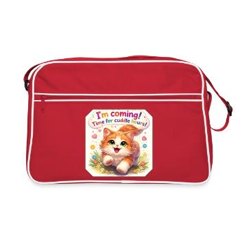 Cuddly Kitten Cuddle Time Design - Retro Bag - red/white - Front