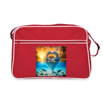 Herz Eisberg mit Eisbären am Tropenstrand - Retro Bag - red/white - Front