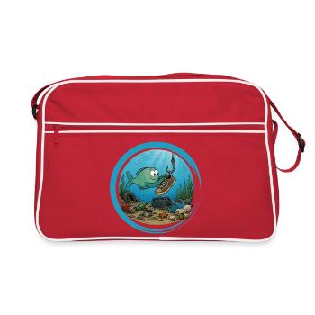 Fisch räumt Meer auf | Lustiges Umweltmotiv - Retro Tasche - Rot/Weiß - Vorne