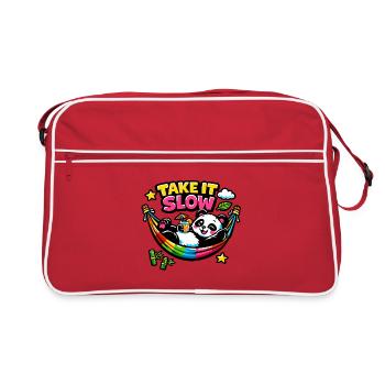 Panda in rainbow hammock - Retro Bag - red/white - Front
