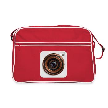 Camera lens in copper square - Retro Bag - red/white - Front