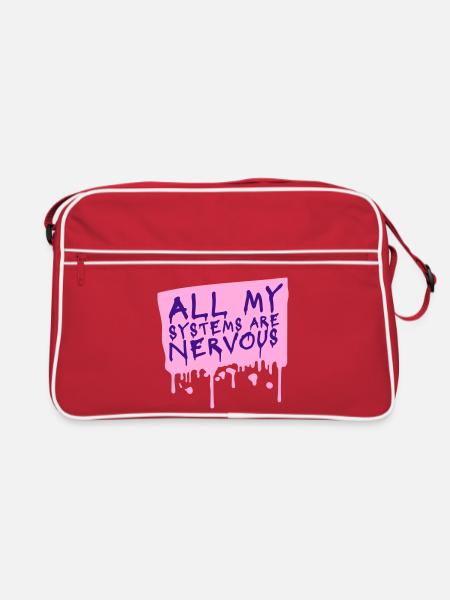 Tous mes systèmes sont nerveux, peur drôle, logo de nerd - Sac Retro - rouge/blanc - Devant