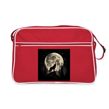 Moon wolf in the night forest - Retro Bag - red/white - Front