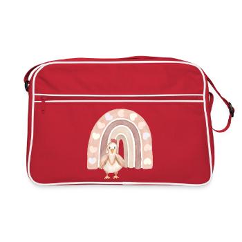 Huhn mit Herz-Regenbogen - Retro Tasche - Rot/Weiß - Vorne