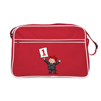 Glücklicher Junge mit Eins (1) – Schulstart-Comic - Retro Tasche - Rot/Weiß - Vorne