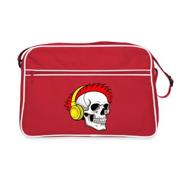 Punk skull with headphones & red mohawk - Retro Bag - red/white - Front