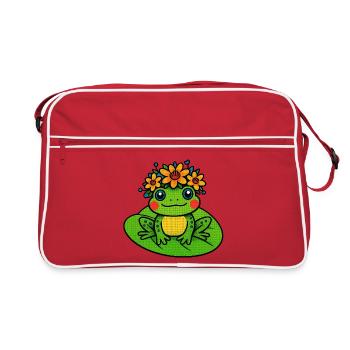 Grenouille avec couronne de fleurs colorée - Sac Retro - rouge/blanc - Devant
