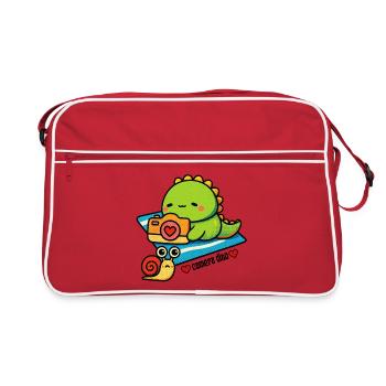 Dinosaure caméra avec un ami escargot - Sac Retro - rouge/blanc - Devant