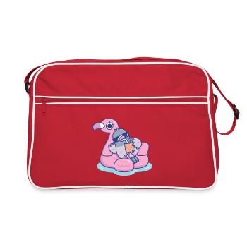 Funny Pigeon With Sunglasses Chilling On Flamingo  - Retro Bag - red/white - Front