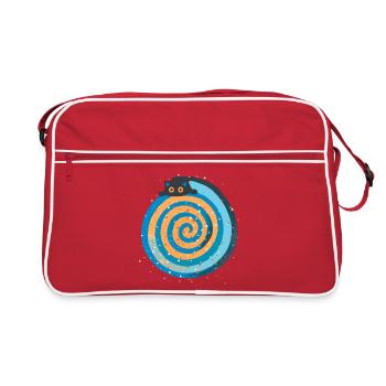 Galaktische Katze auf hypnotischer Spirale - Retro Tasche - Rot/Weiß - Vorne