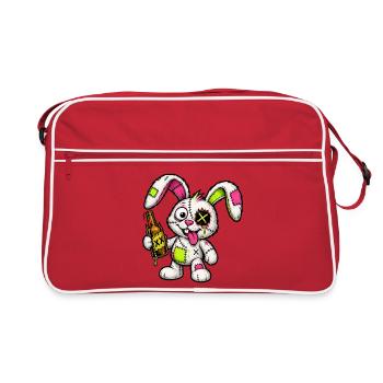 Lapin zombie patchwork avec bouteille - Sac Retro - rouge/blanc - Devant