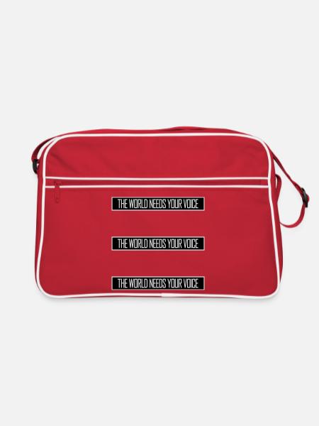 Die Welt Braucht Deine Stimme Inspirierend Zitat - Retro Tasche - Rot/Weiß - Vorne