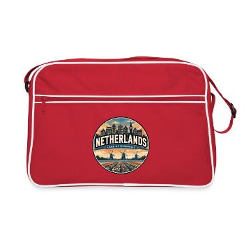 Retro Netherlands Windmill Canal Badge - Retro Bag - red/white - Front