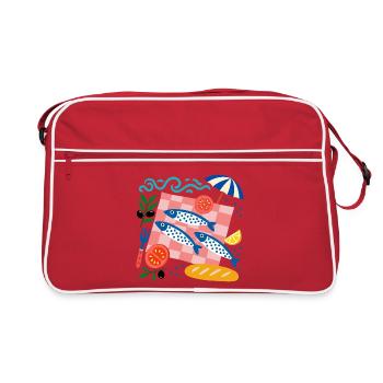 Sardine Picnic Mediterranean Illustration - Retro Bag - red/white - Front