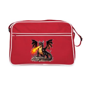 Black dragon standing on the skeletons of daredevils - Retro Bag - red/white - Front