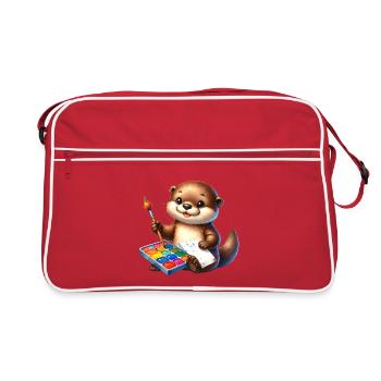Petite loutre de dessin animé avec pinceau et palette de couleurs - Sac Retro - rouge/blanc - Devant