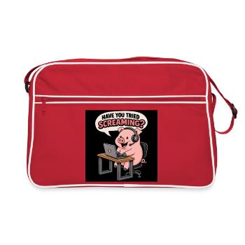 Cochon au bureau des casques - Sac Retro - rouge/blanc - Devant