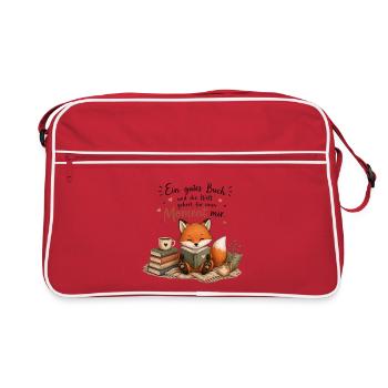 Moment mit Buch: Fuchs genießt Lesen - Retro Tasche - Rot/Weiß - Vorne