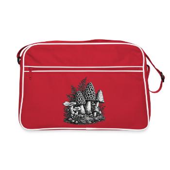 Vintage Forest Mushrooms Linocut - Retro Bag - red/white - Front