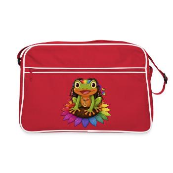 Rasta Frog on Sunflower Blossom Peace Sign - Retro Bag - red/white - Front
