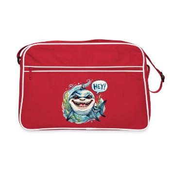 Le requin coquin dit bonjour en aquarelle - Sac Retro - rouge/blanc - Devant