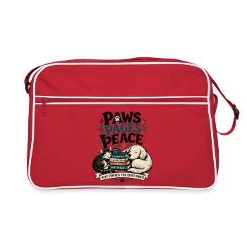 Bücher Haustiere Katze Hund Geschenk für Leser - Retro Tasche - Rot/Weiß - Vorne