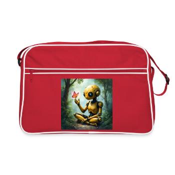 Golden Robot and Butterfly in Forest - Retro Bag - red/white - Front