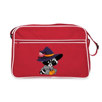 Snuggles the raccoon with Halloween candy - Retro Bag - red/white - Front