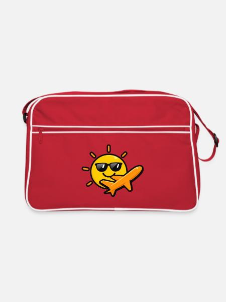 Lustiges Urlaub Motiv mit Flugzeug & Sonne - Retro Tasche - Rot/Weiß