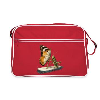 Grasshopper on surfboard with butterfly sail - Retro Bag - red/white - Front