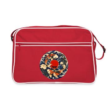 Koi dans le cercle lunaire avec torii - Sac Retro - rouge/blanc - Devant