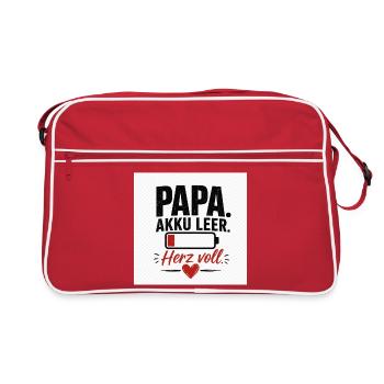 Papa Akku leer Herz voll - Retro Tasche - Rot/Weiß - Vorne