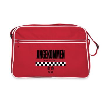 Angekommen Nicht Gestoppt – Zielgerade Spruch - Retro Tasche - Rot/Weiß - Vorne