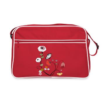 Fleurs avec papillon - Sac Retro - rouge/blanc - Devant