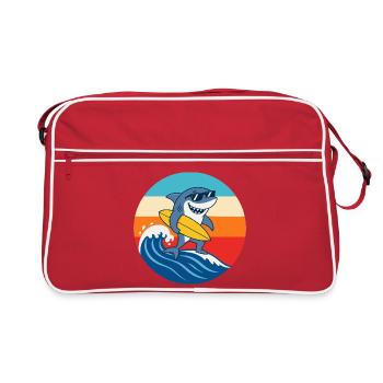 Retro Sunset Surf Cartoon Shark - Retro Bag - red/white - Front