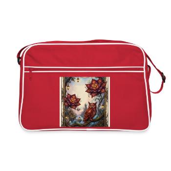 Blumen- und Dampfeule - Retro Tasche - Rot/Weiß - Vorne