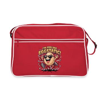 I’m Feeling Eggstatic – Energetic Egg Cartoon Pun - Retro Bag - red/white - Front