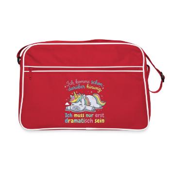 Dramatisches Einhorn: Ich muss erst dramatisch ... - Retro Tasche - Rot/Weiß - Vorne