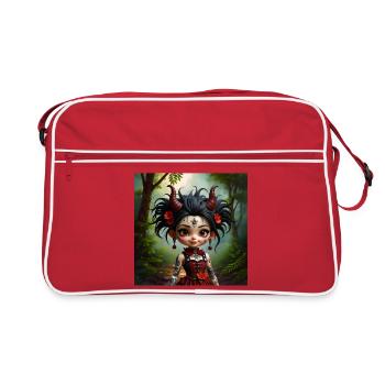Gotisches Mädchen im Wald - Retro Tasche - Rot/Weiß - Vorne